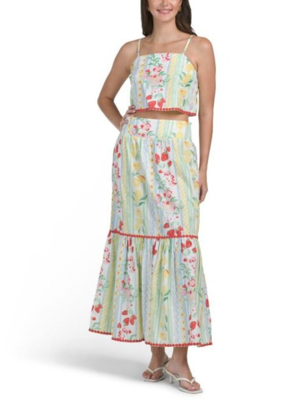 JAPNA 2pc Lemon Print Striped Maxi Skirt Set